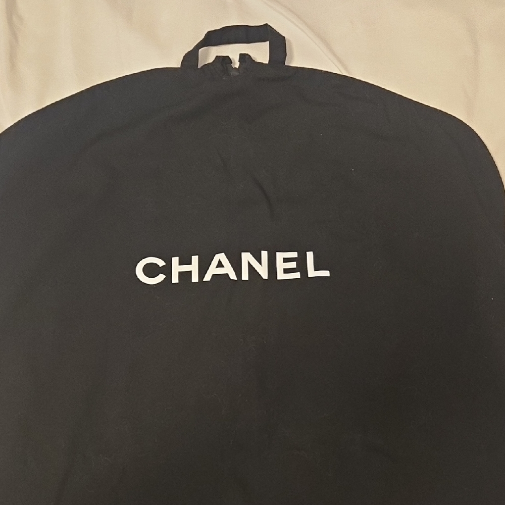 CHANEL Black Garment Bag With White Lettering "CHANEL"